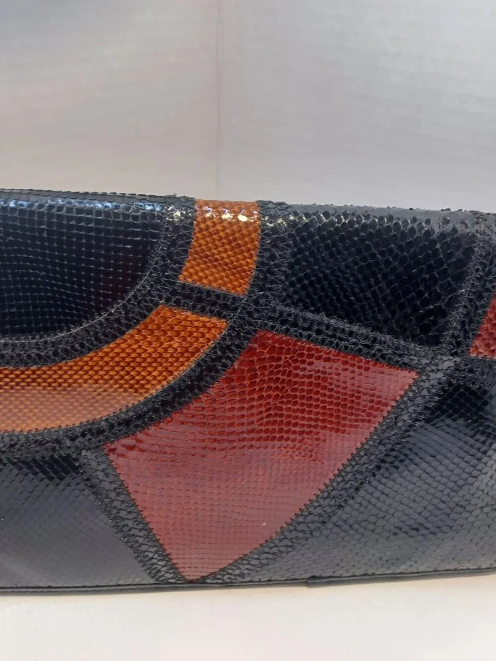 Vintage Saks Fifth Ave Cuero De Vaca Argentina Patchwork Leather Clutch #1324